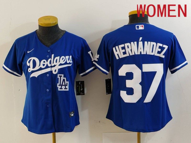 Women Los Angeles Dodgers #37 Hernandez Blue Nike Game 2024 MLB Jersey style 7264